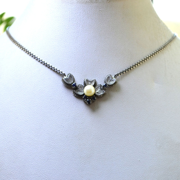 Colier argint Princess, perla si  5 safire naturale [4]