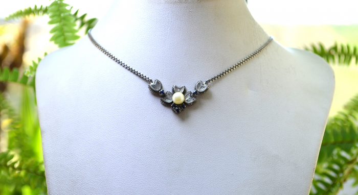 Colier argint Princess, perla si  5 safire naturale [4]