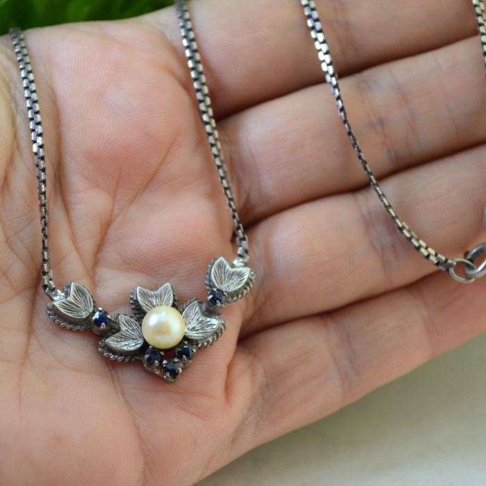 Colier argint Princess, perla si  5 safire naturale [2]