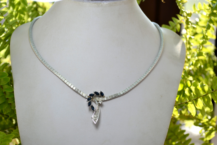 Colier argint rodiat model Snake Omega cristale sapphire [4]