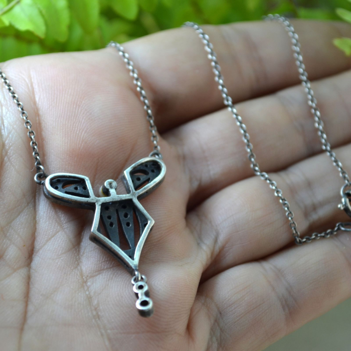 Colier argint vechi, marcasite si perla, Art Deco [3]