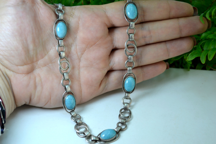 Colier argint vintage Amazonite design art deco [3]