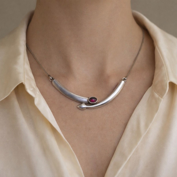 Colier argint vintage, granat, model Snake [2]