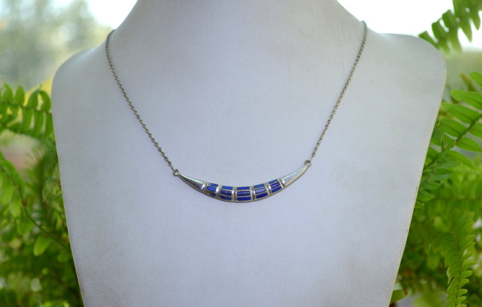 Colier argint vintage, intarsii Lapis lazuli [4]