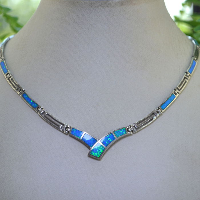 Colier argint vintage, intarsii opal, Greek Meandros A Vintage Collection [4]