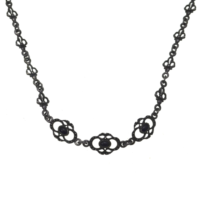 Colier argint vintage model simbol regal Fleur de lis onix [1]