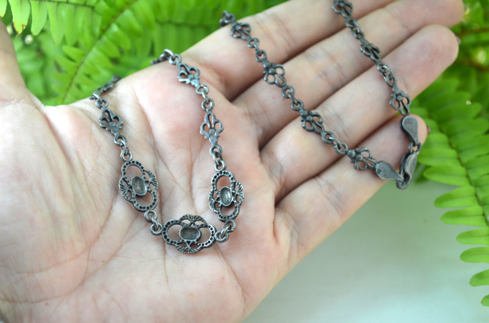 Colier argint vintage model simbol regal Fleur de lis onix [3]