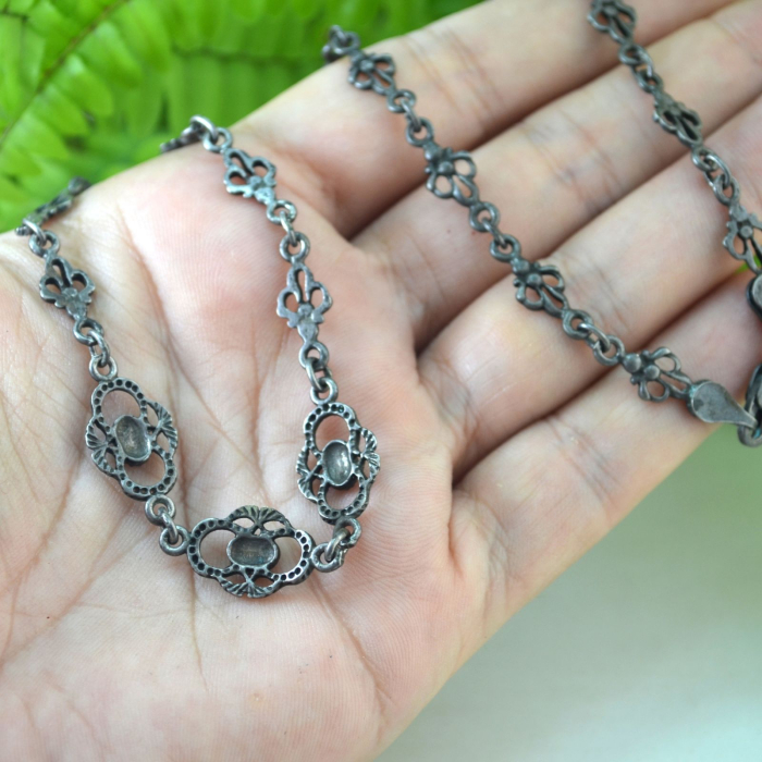 Colier argint vintage model simbol regal Fleur de lis onix [3]