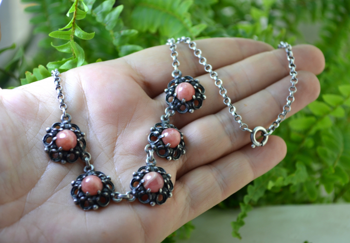 Colier argint vintage, Rodocrozit, estetica baroca [2]