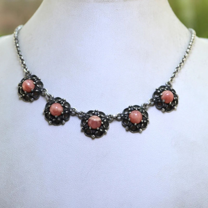 Colier argint vintage, Rodocrozit, estetica baroca [4]