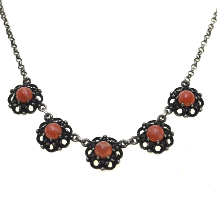 Colier argint vintage, Rodocrozit, estetica baroca [1]
