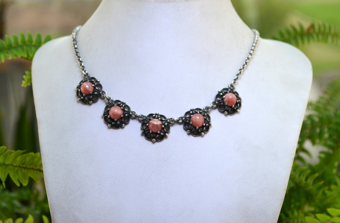 Colier argint vintage, Rodocrozit, estetica baroca [4]