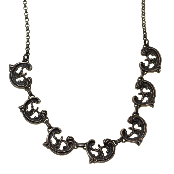 Colier baza gatului argint vintage estetica Rocaille semnat ateleir egrman bas [1]