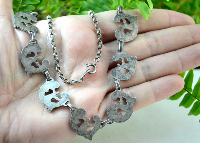 Colier baza gatului argint vintage estetica Rocaille semnat ateleir egrman bas [4]