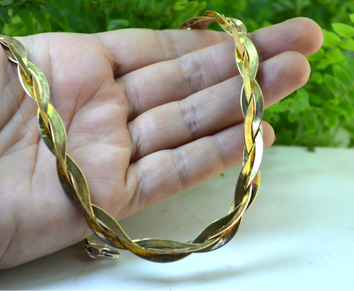 Colier din argint placat aur, model impletit Snake [2]