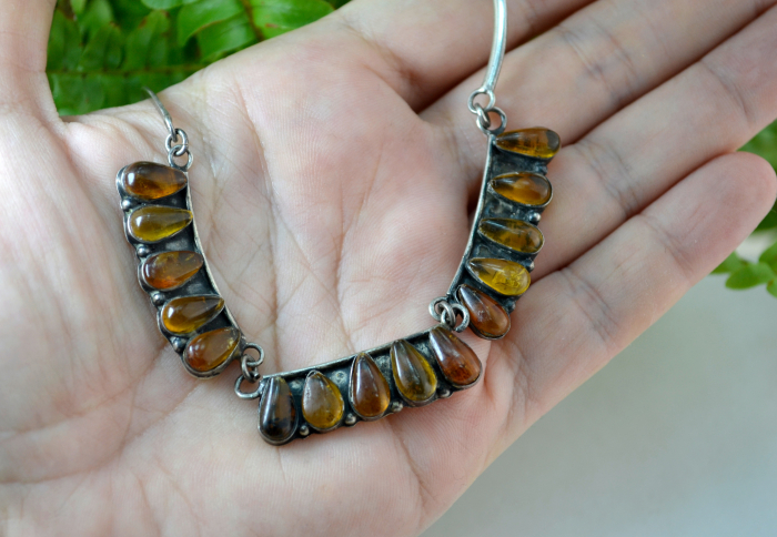 Colier din argint vintage chihlimbar natural Drop design minimalist stil Art Deco atelier european [2]