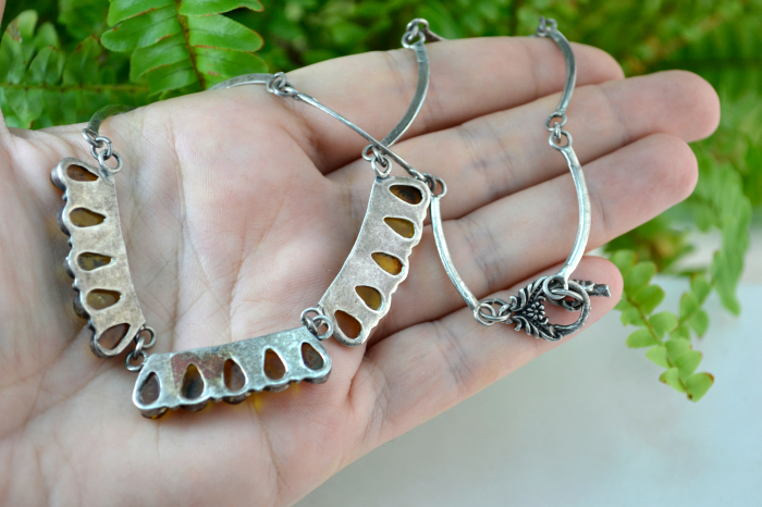 Colier din argint vintage chihlimbar natural Drop design minimalist stil Art Deco atelier european [3]