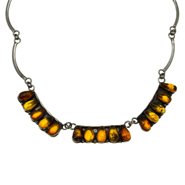 Colier din argint vintage chihlimbar natural Drop design minimalist stil Art Deco atelier european [1]