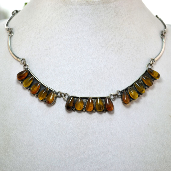 Colier din argint vintage chihlimbar natural Drop design minimalist stil Art Deco atelier european [4]