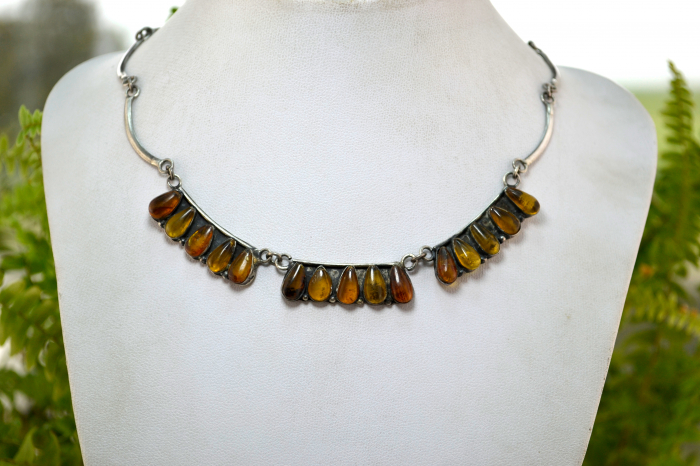 Colier din argint vintage chihlimbar natural Drop design minimalist stil Art Deco atelier european [4]