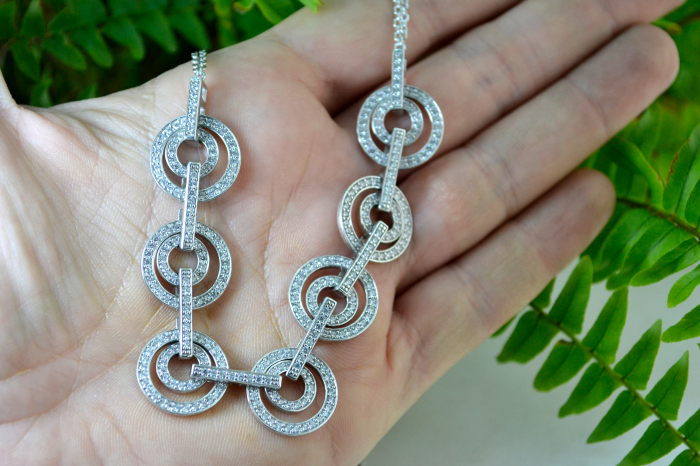 Colier argint vintage rodiat model geometric decorat cristale CZ cubic zirconia [2]