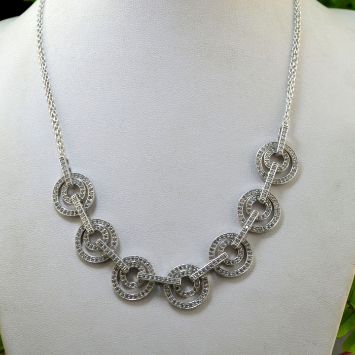 Colier argint vintage rodiat model geometric decorat cristale CZ cubic zirconia [4]