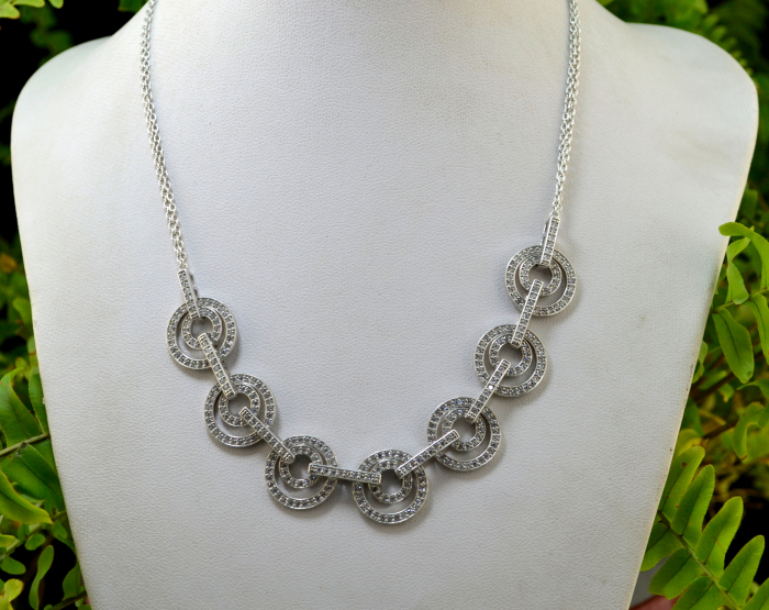 Colier argint vintage rodiat model geometric decorat cristale CZ cubic zirconia [4]