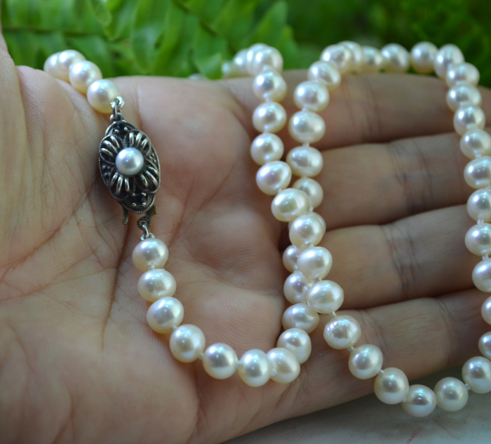 Colier perle naturale Baroque inchizatoare argint vintage [3]
