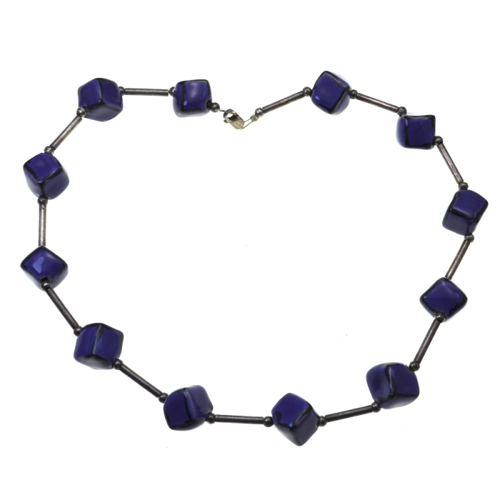 Colier vintage, elemente argint si bile Purple ceramica glazurata [3]