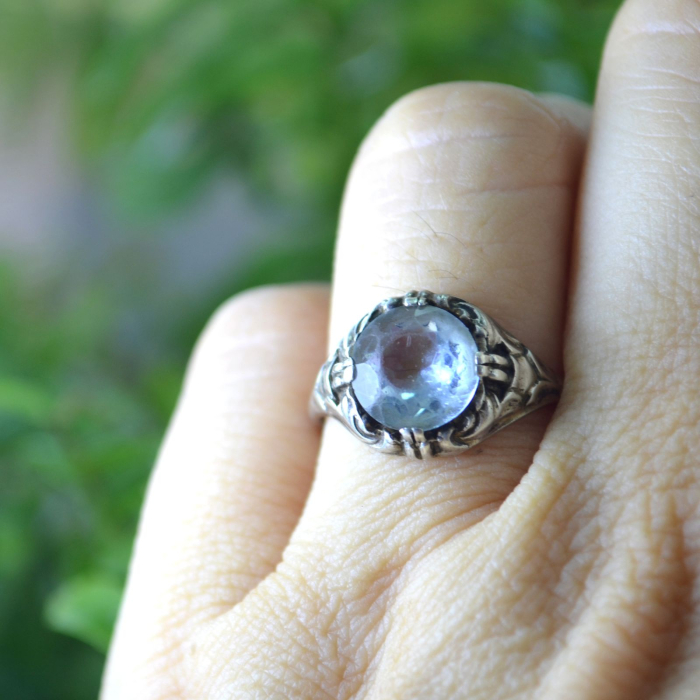 Inel argint antic Art Nouveau cu Bohemian Blue Crystal A Vintage Collection [3]