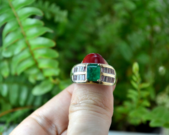 Inel argint aurit vintage Cristale Emerald si Baguette CZ Cubic Zirconia estetica geometrica Art Deco [4]