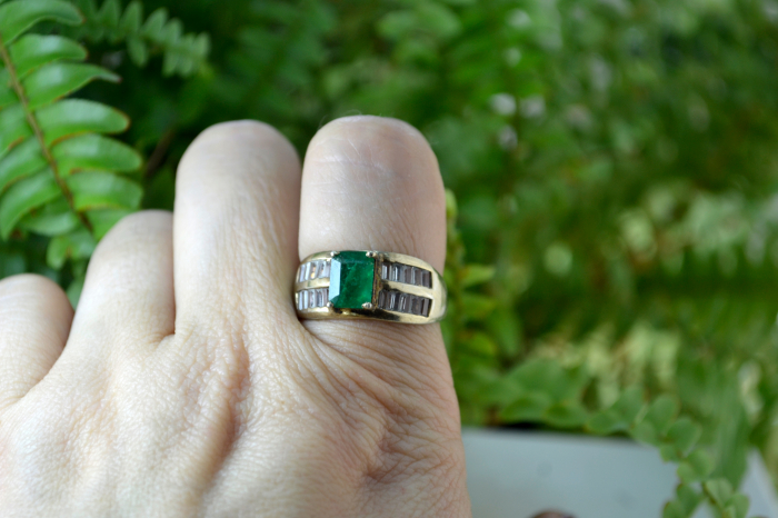 Inel argint aurit vintage Cristale Emerald si Baguette CZ Cubic Zirconia estetica geometrica Art Deco [3]