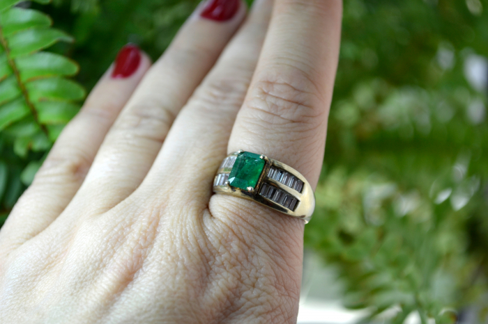 Inel argint aurit vintage Cristale Emerald si Baguette CZ Cubic Zirconia estetica geometrica Art Deco [2]