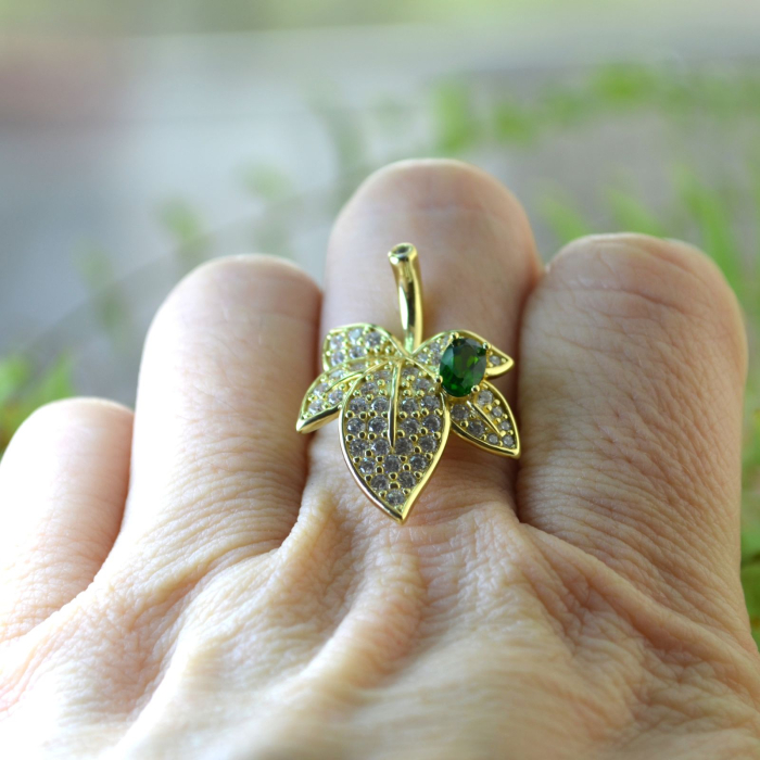 Inel argint aurit Frunza, Chrom Diopside si CZ A Vintage Collection [3]