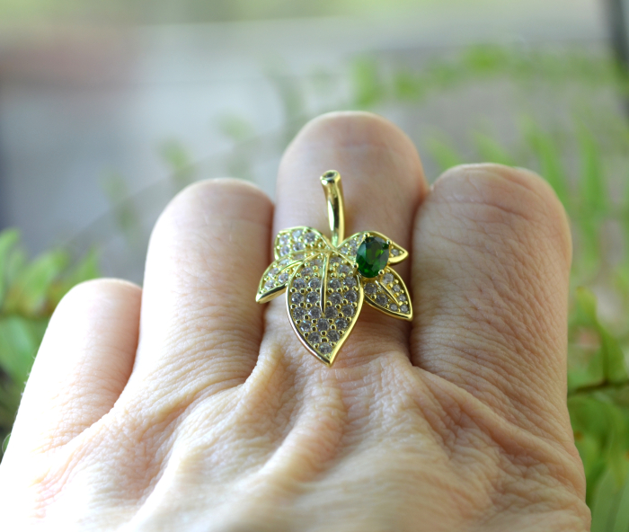 Inel argint aurit Frunza, Chrom Diopside si CZ A Vintage Collection [2]
