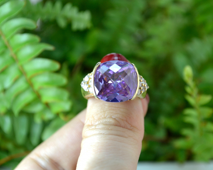 Inel argint aurit masiv, decorat Purple CZ [4]