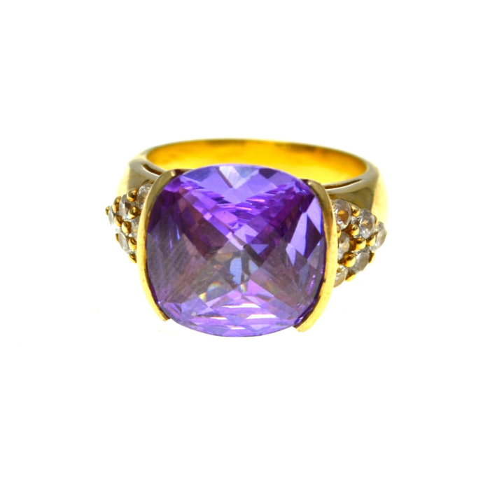 Inel argint aurit masiv, decorat Purple CZ [1]