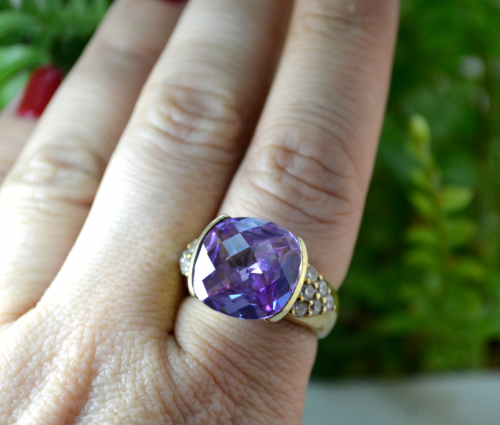 Inel argint aurit masiv, decorat Purple CZ [2]