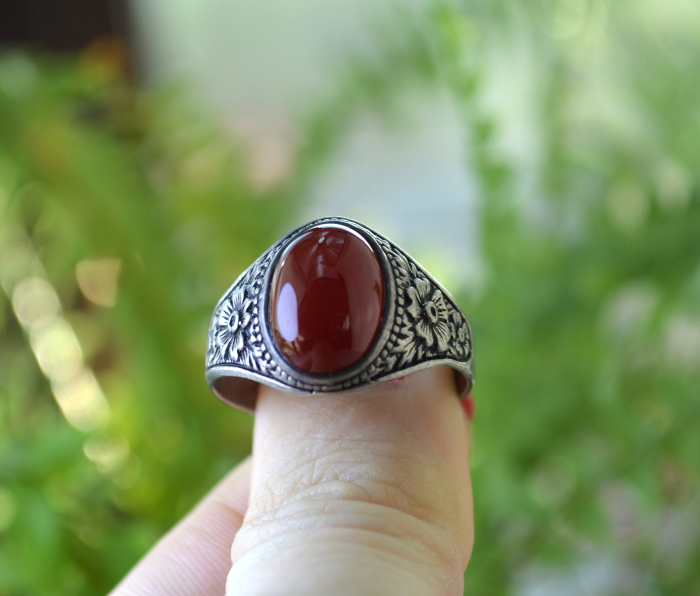 Inel argint barbati, vintage, Carneol [2]