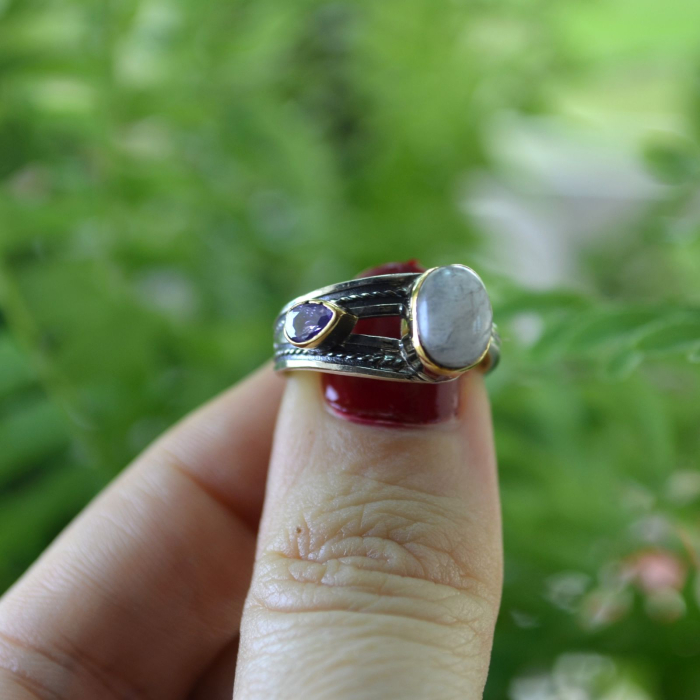 Inel argint Boho chic, Piatra lunii si ametist A Vintage Collection [4]