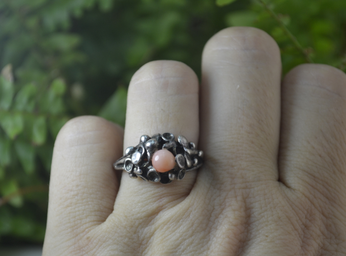 Inel argint brutalist, coral roz [3]