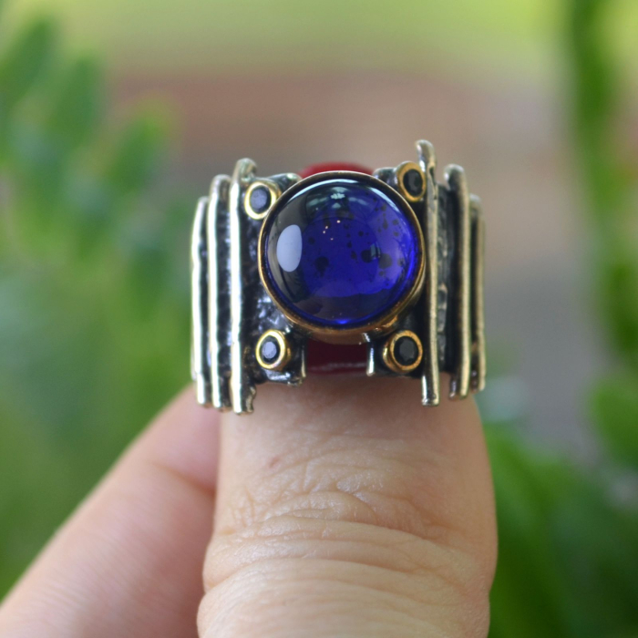 Inel argint brutalist modernist, Bleumarine Glass A Vintage Collection [2]