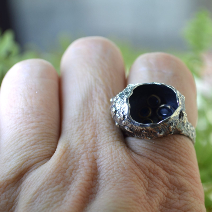 Inel argint brutalist, Sapphire CZ  A Vintage Collection [2]