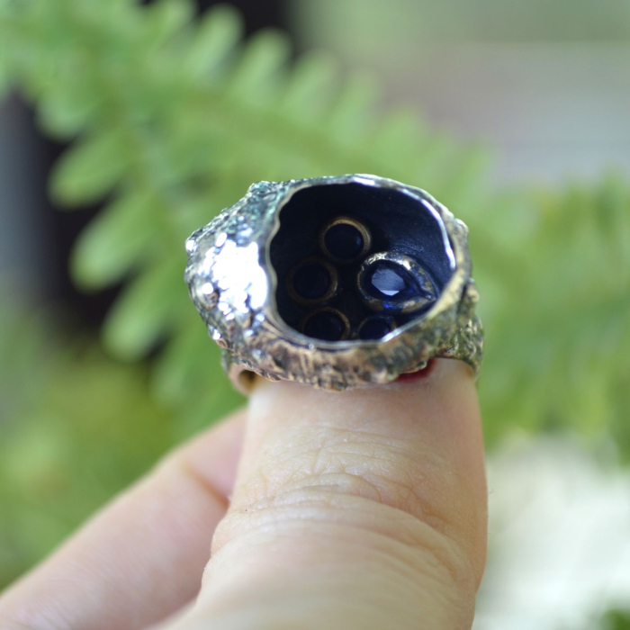 Inel argint brutalist, Sapphire CZ  A Vintage Collection [4]
