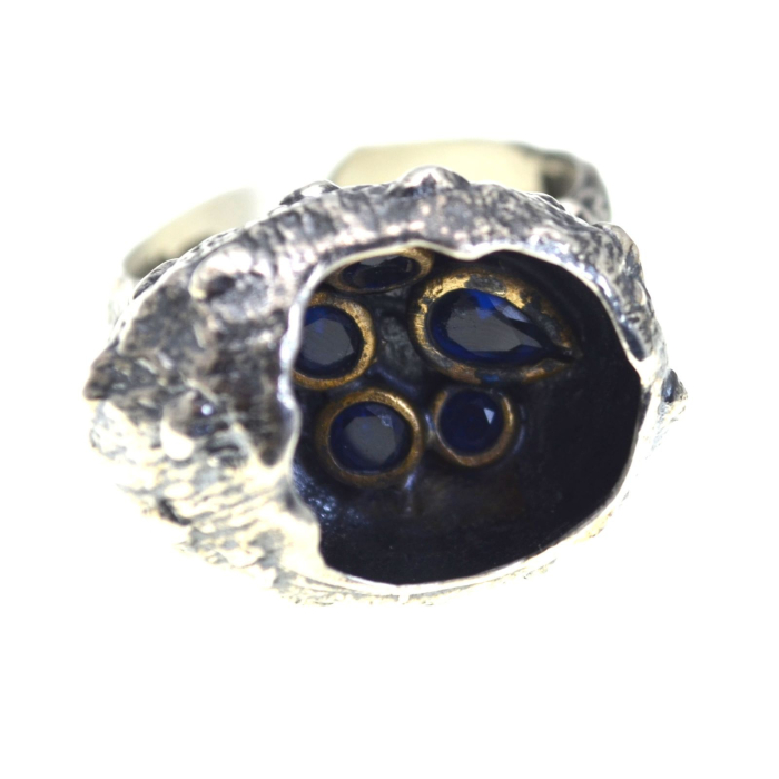 Inel argint brutalist, Sapphire CZ  A Vintage Collection [5]