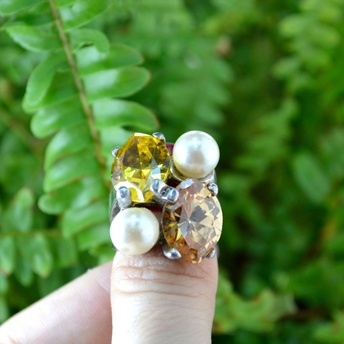 Inel argint Cocktail vintage, perle si CZ Citrine A Vintage Collection [4]