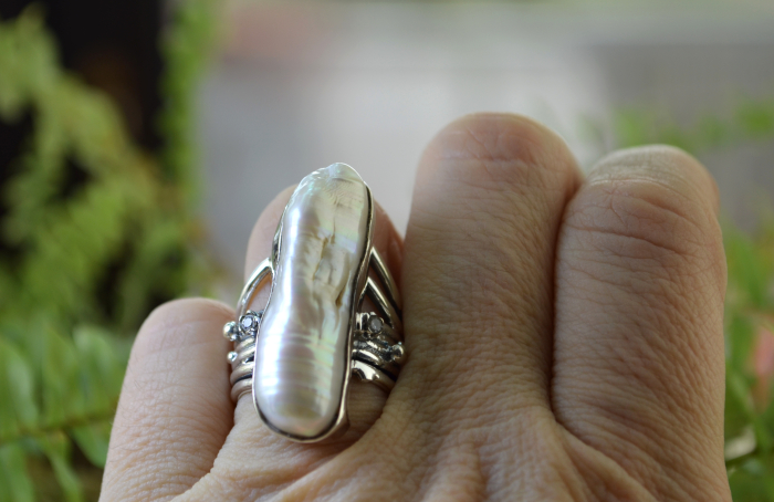 Inel argint cu perla Biwa naturala si cristale CZ A Vintage Collection [3]