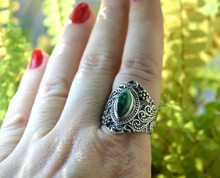 Inel argint etnic, malachit natural [4]