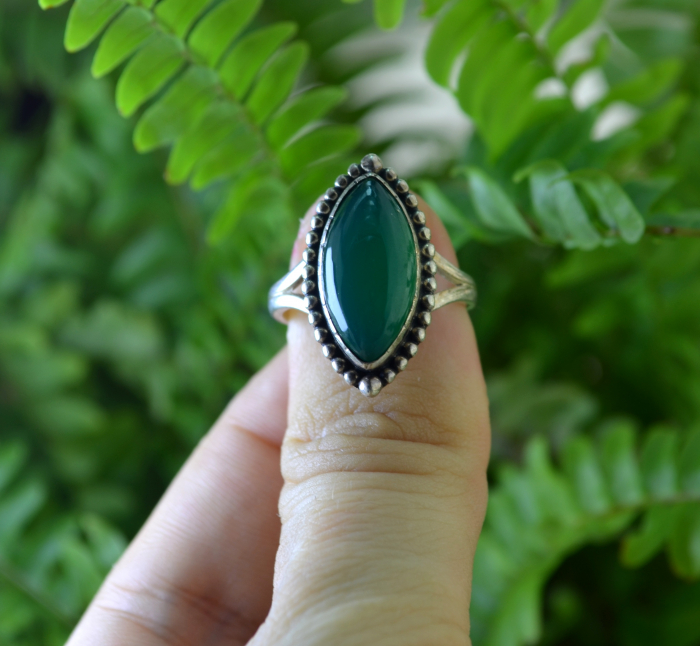 Inel argint etnic vintage, Onix verde [4]