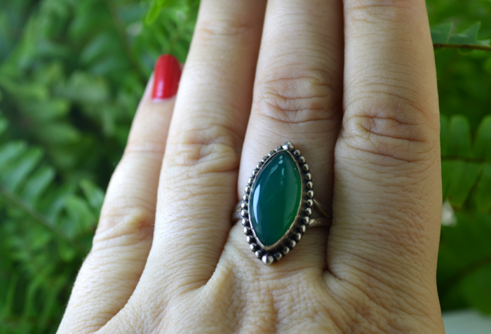 Inel argint etnic vintage, Onix verde [2]